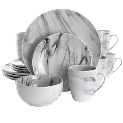 Elama Fine Marble 16 Piece Stoneware Dinnerware Set in Black and White - Daily Products Club